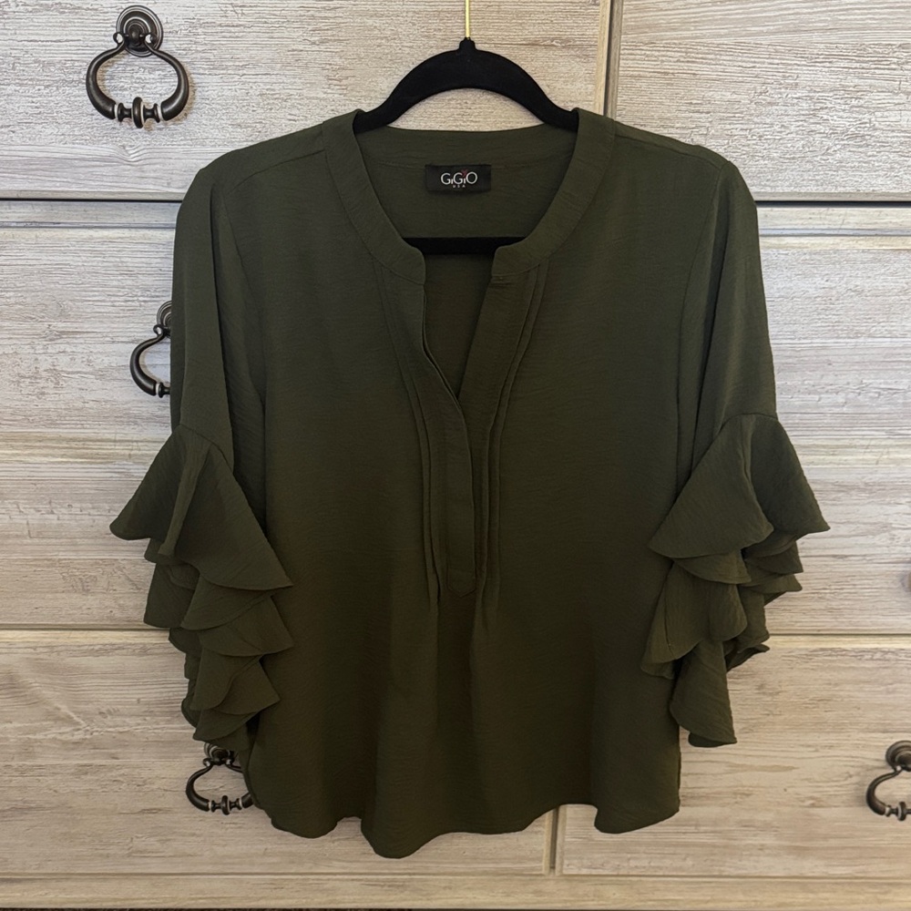 GGO Olive Ruffle Sleeve Blouse for Women